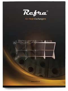 Black front cover of Refra Air Heat Exchangers product brochure with a dry cooler in it