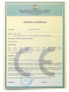 signed LVD certificate of conformity for refra refrigeration equipment in lithuanian language