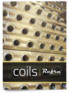 Yellow front cover of Refra Coils product brochure with refrigeration lamellas in it