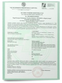 signed PED Module B certificate of conformity for refra refrigeration equipment in english language