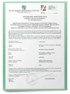 signed PED Module D certificate of conformity for refra refrigeration equipment in english language
