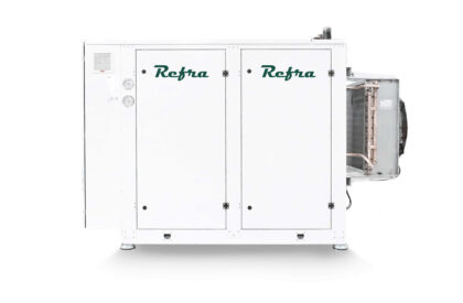 Subcritical CO2 LT liquid cooled refrigeration systems manufactured by Refra from the front