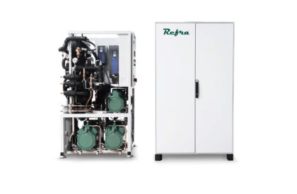 Transcritical CO2 Ligh refrigeration systems manufactured by Refra from the front open and closed