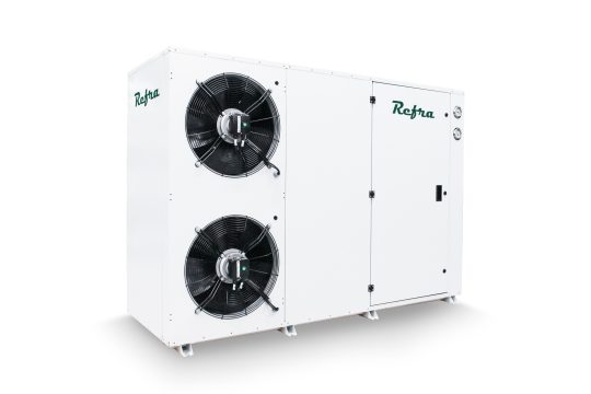 white outdoor condensing unit manufactured by refra