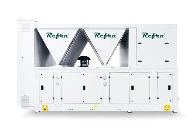 Air cooled propane chillers Galaxy Twin with full box manufactured by Refra from the front