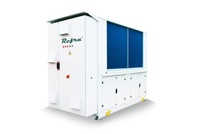 Air to water reversible heat pumps manufactured by Refra from the left side