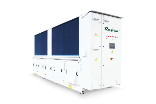 Air source reversible propane Ignis+ heat pumps manufactured by Refra from the left side