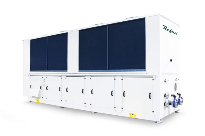 Air source reversible propane Ignis+ heat pumps manufactured by Refra from the left back side