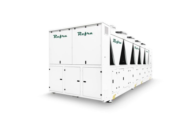 Galaxy air cooled chillers manufactured by Refra from the side