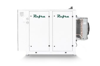 subcritical liquid cooled CO2 refrigeration system manufactured by refra in a white closed frame