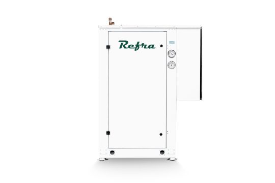 liquid cooled condensing unit manufactured by refra in a white closed frame