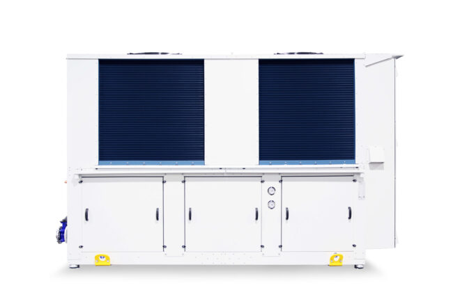 Air to water reversible Ignis heat pump manufactured by Refra from the front