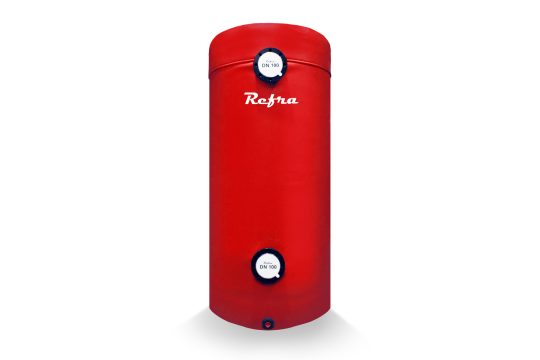 red buffer tank for hot water storage and preparation manufactured by Refra