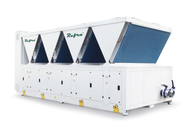 Air cooled propane chillers Galaxy Quad manufactured by Refra from the right back side