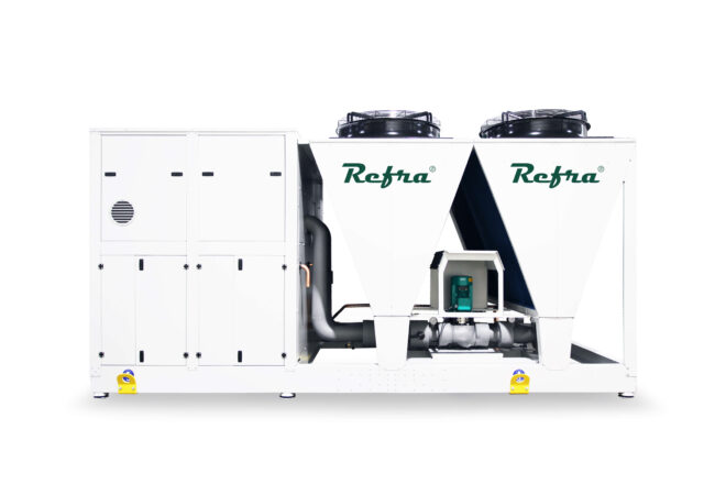 Air to water propane Solis heat pump manufactured by Refra from the back
