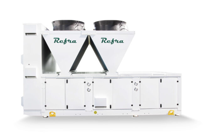 Air cooled propane chillers Galaxy with half box manufactured by Refra from the front