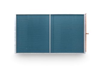 Blue plate heat exchanger for condensers with aqua aero coating, manufactured by Refra, standing straight