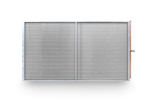 Metal plate heat exchanger for gas coolers, manufactured by Refra, standing sideways