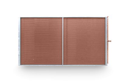 Copper fluid coils manufactured by Refra, standing straight