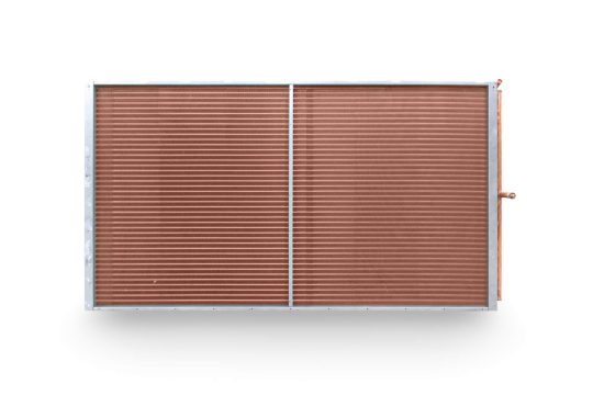 Copper liquid plate heat exchanger, manufactured by Refra, standing straight