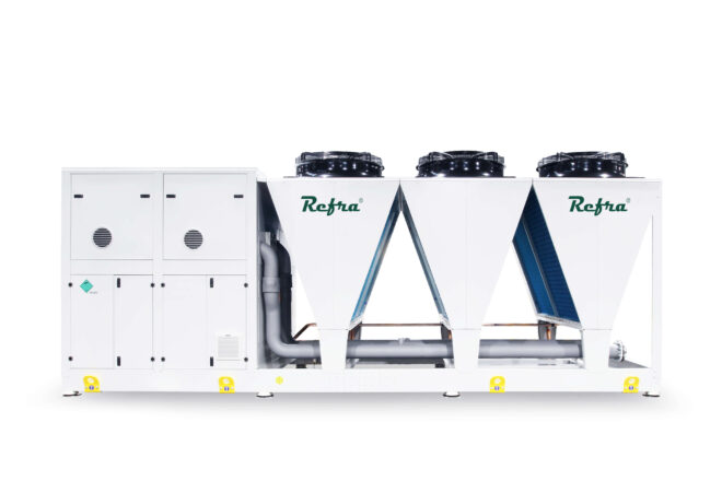 Air to water propane Solis+ heat pump manufactured by Refra from the back