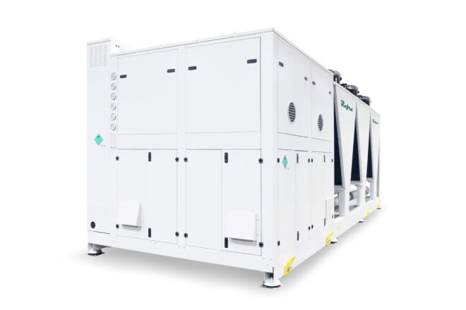 Air to water propane Solis+ heat pump manufactured by Refra from the left side