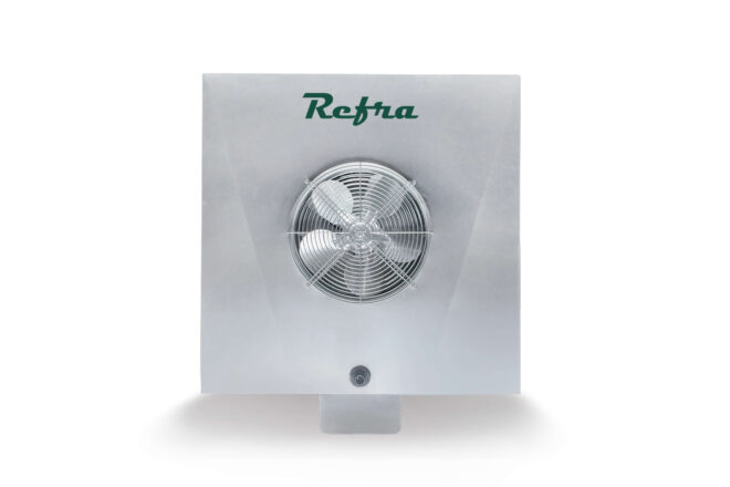 Stainless steel commercial evaporators for air conditioning systems manufactured by Refra from the front