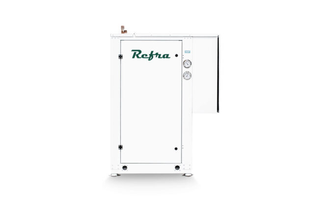 Aqua case condensing units manufactured by Refra from the front