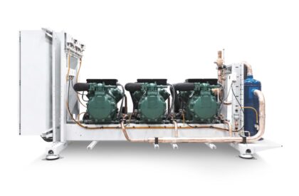 Aqua rack condensing units manufactured by Refra from the front