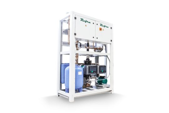 White Refra pump station rack for waterloop systems