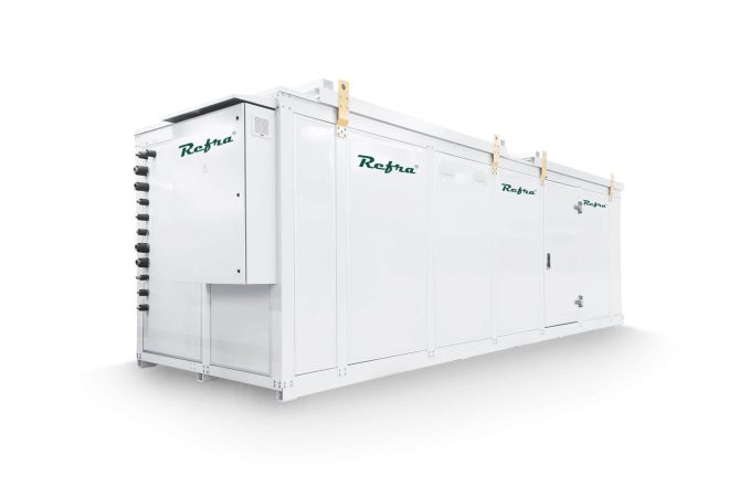 Refra CO2 refrigeration systems walk in container from the left side