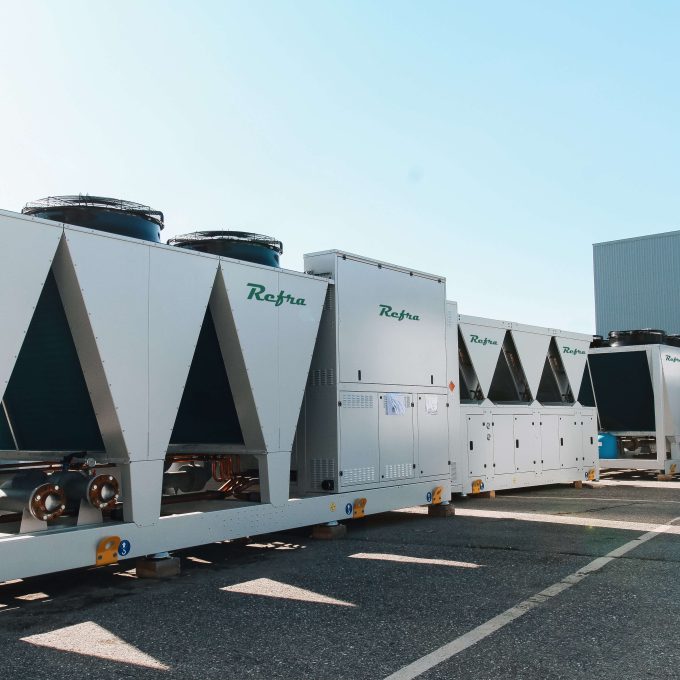 Refra propane heat pumps and chillers on the loading dock, showing propane innovation