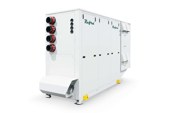 Refra Oasis Tribus water to water heat pumps from the left side with connections