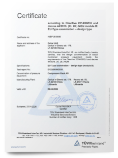 PED VI B Module certificate for Refra